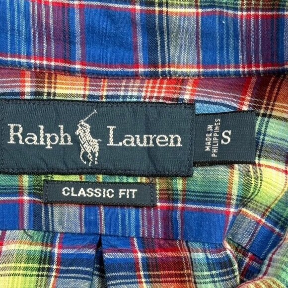 POLO RALPH LAUREN Men's S Classic Fit Madras Plaid Button Up Shirt Linen Blend - Picture 4 of 8